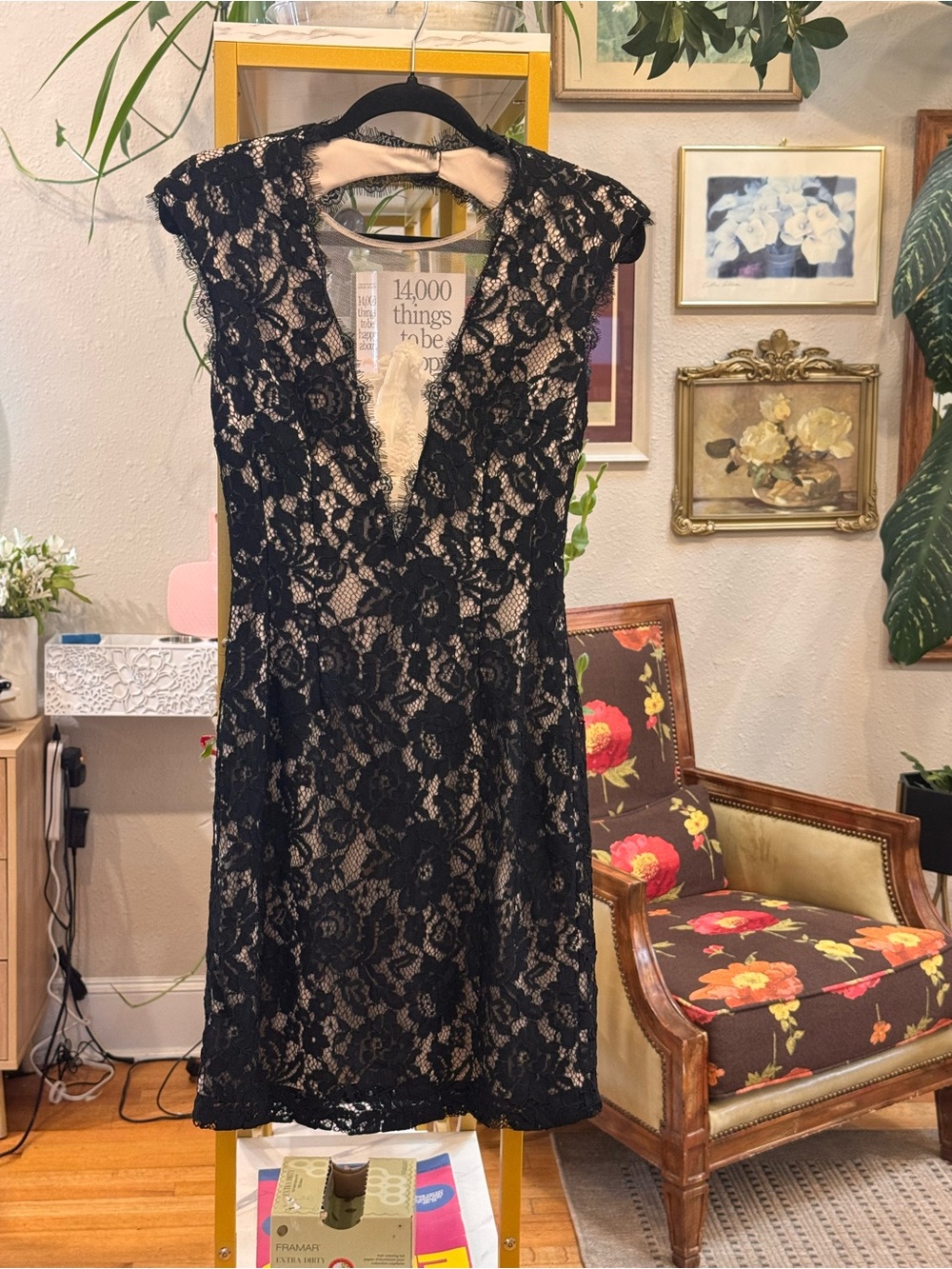 Black Lace V-Neck Women's Dress